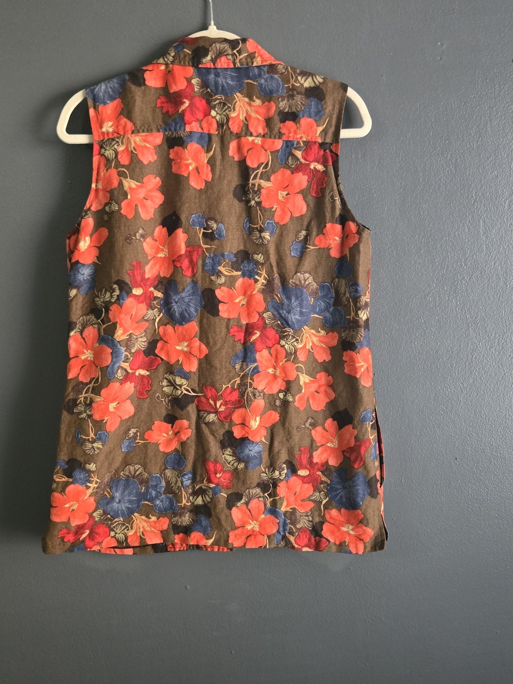 Harve Benard Brown Floral Sleeveless Vintage Button Up Pocket Waistcoat Vest 10 - Picture 2 of 7